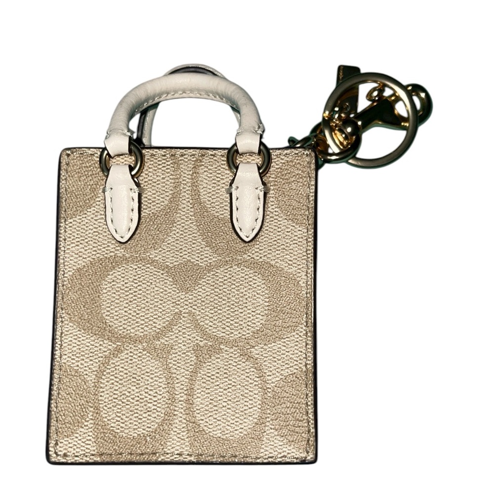 Coach Mini Tote Keychain in Tan and White NEW WITHOUT TAGS. - Picture 3 of 11